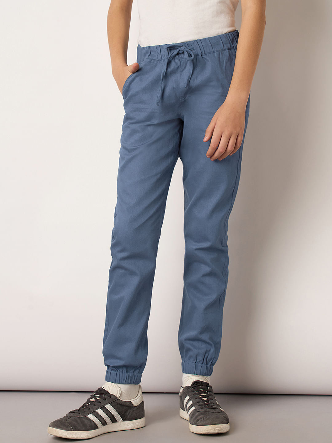 Boys Blue Mid Rise Jogger Pants