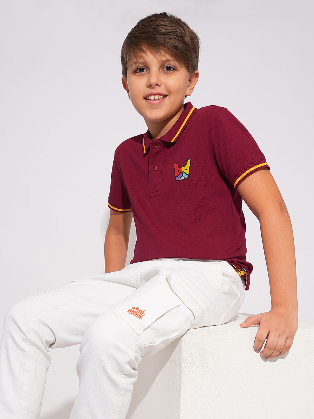 Boys Maroon Logo Print Polo - 4/5Y