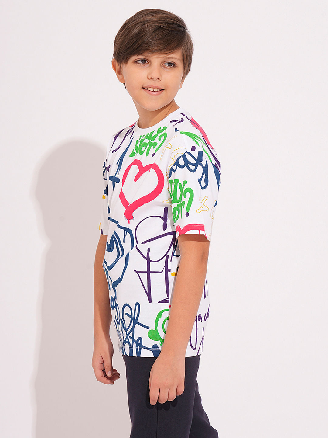 Boys White Graffiti Print T-shirt