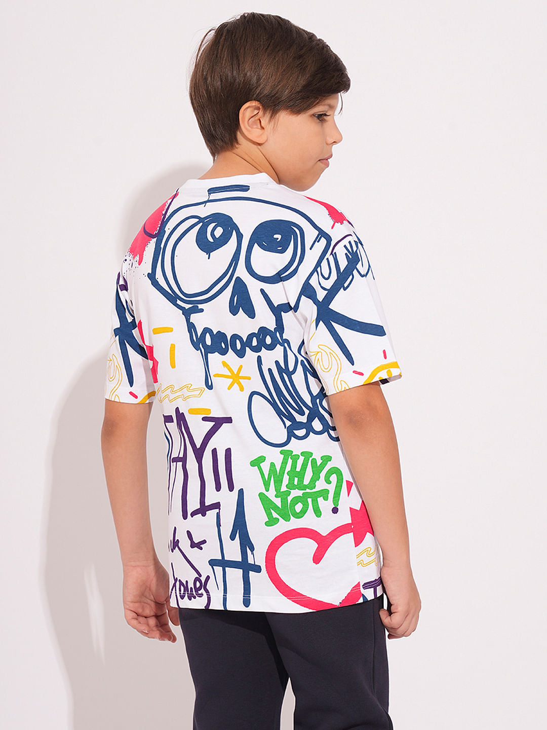 Boys White Graffiti Print T-shirt