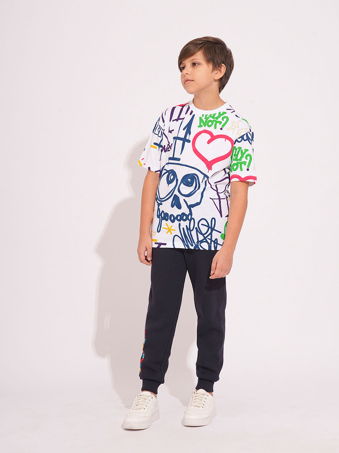 Boys White Graffiti Print T-shirt