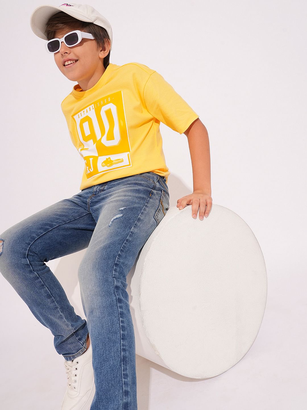 Yellow Cotton Printed T-shirt - 4/5Y