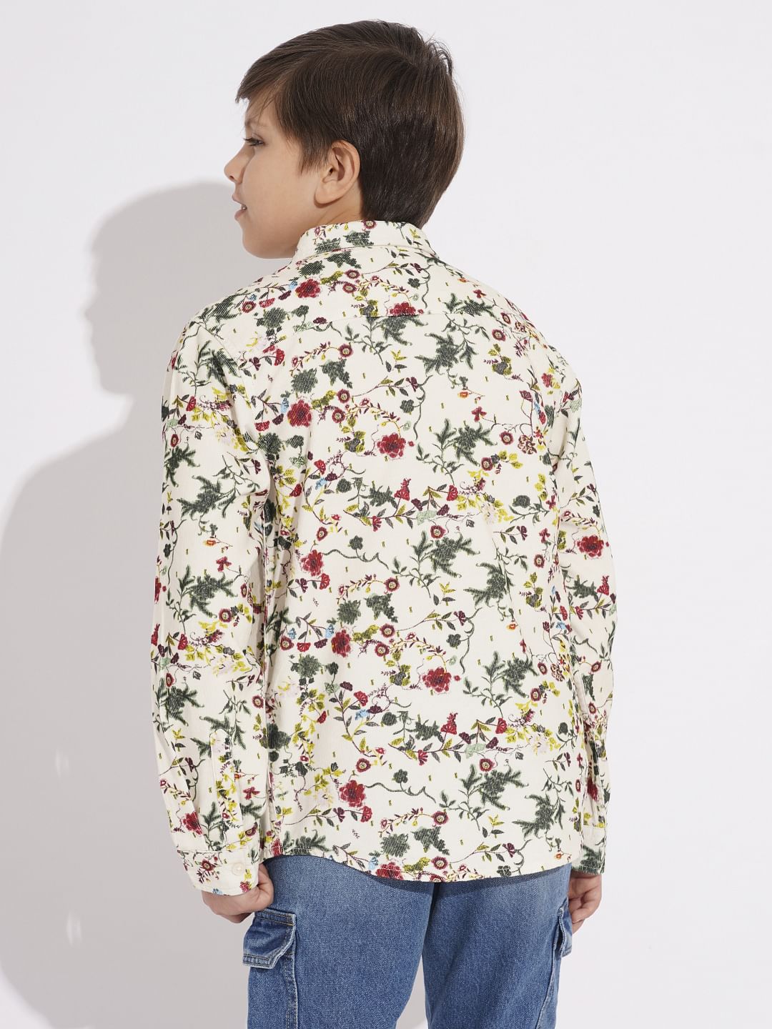 Boys Beige Printed Full Sleeves Shirt