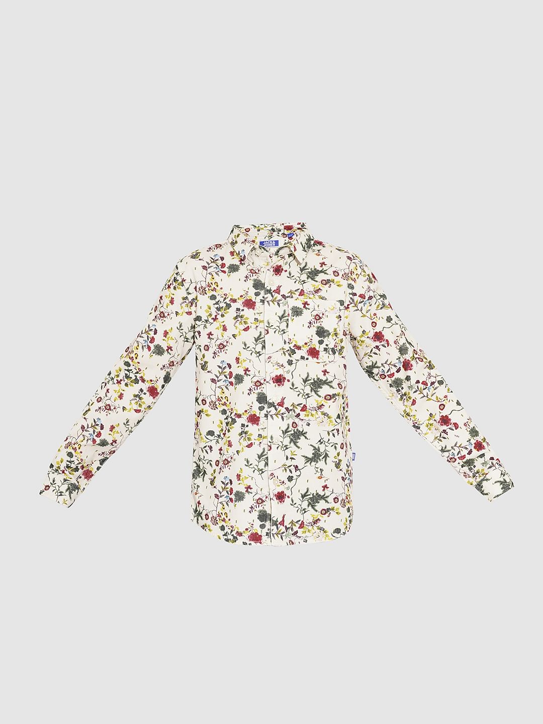 Boys Beige Printed Full Sleeves Shirt