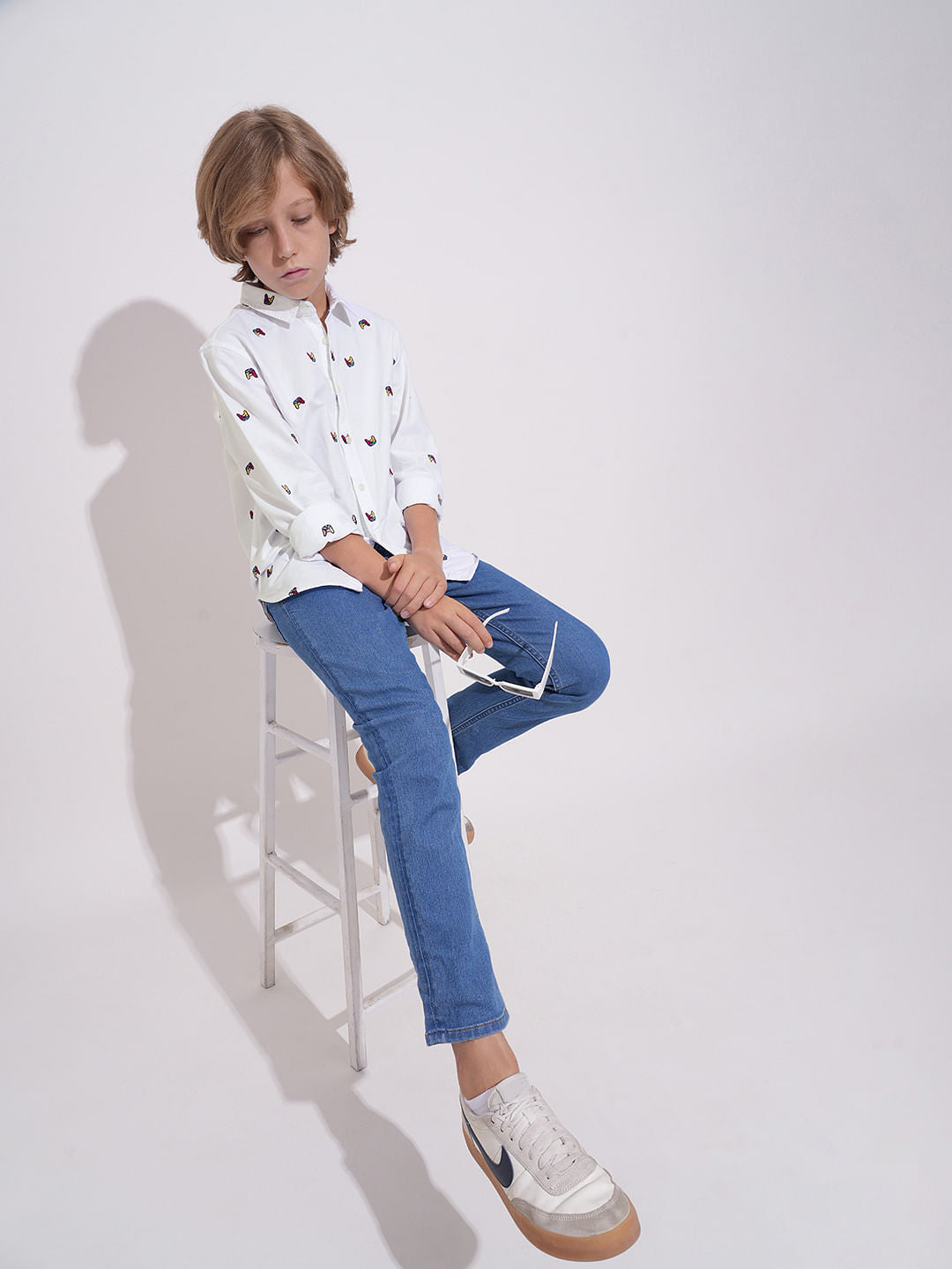 Boys White Embroidered Doggo Shirt