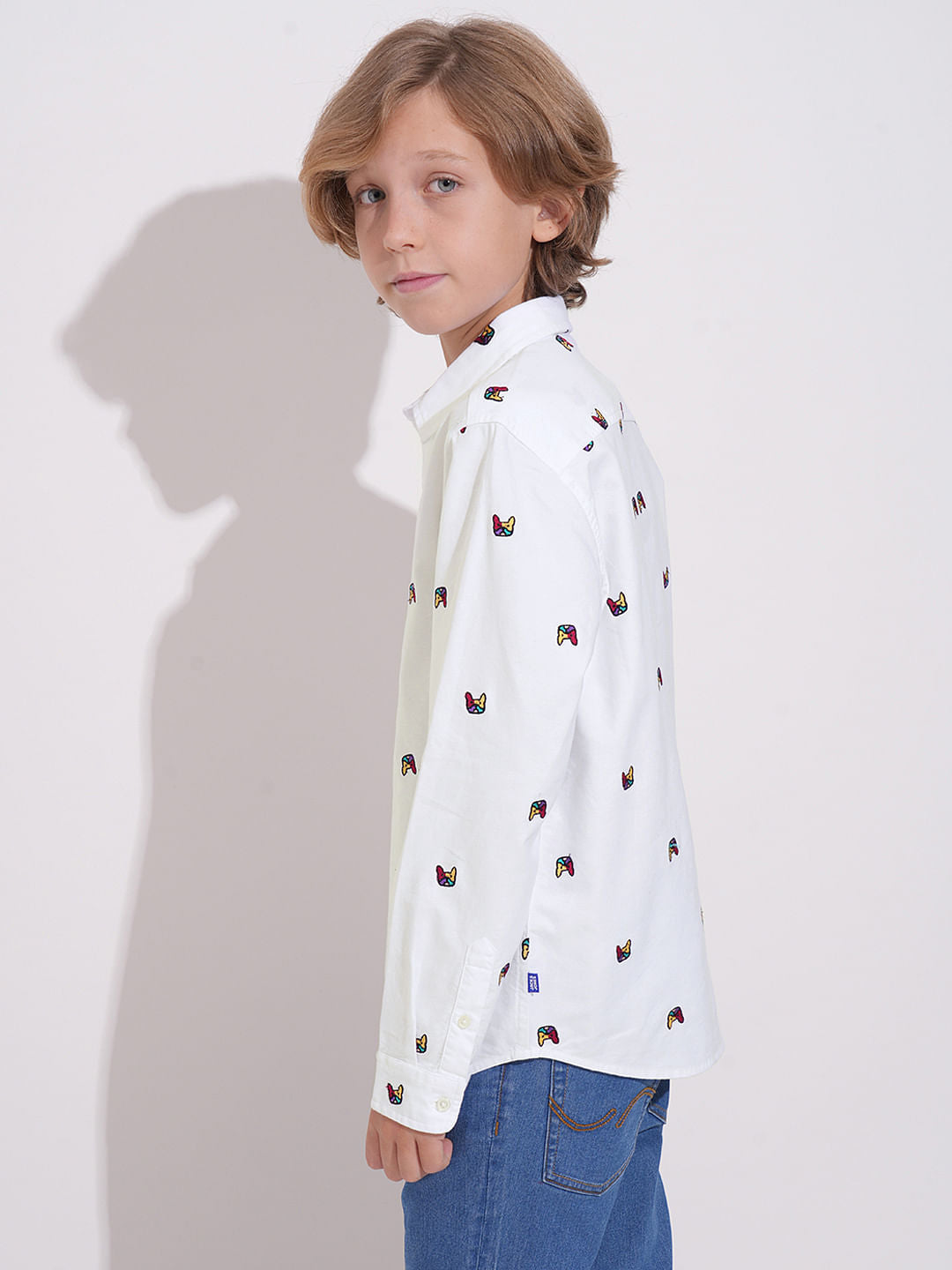 Boys White Embroidered Doggo Shirt