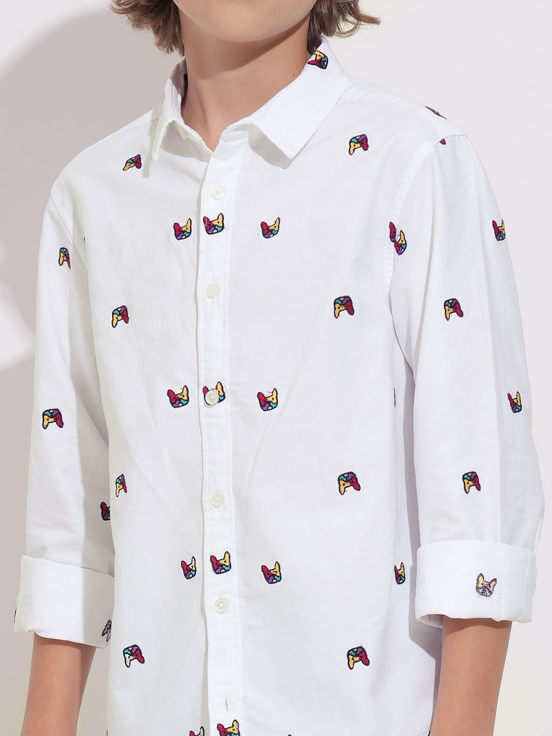 Boys White Embroidered Doggo Shirt