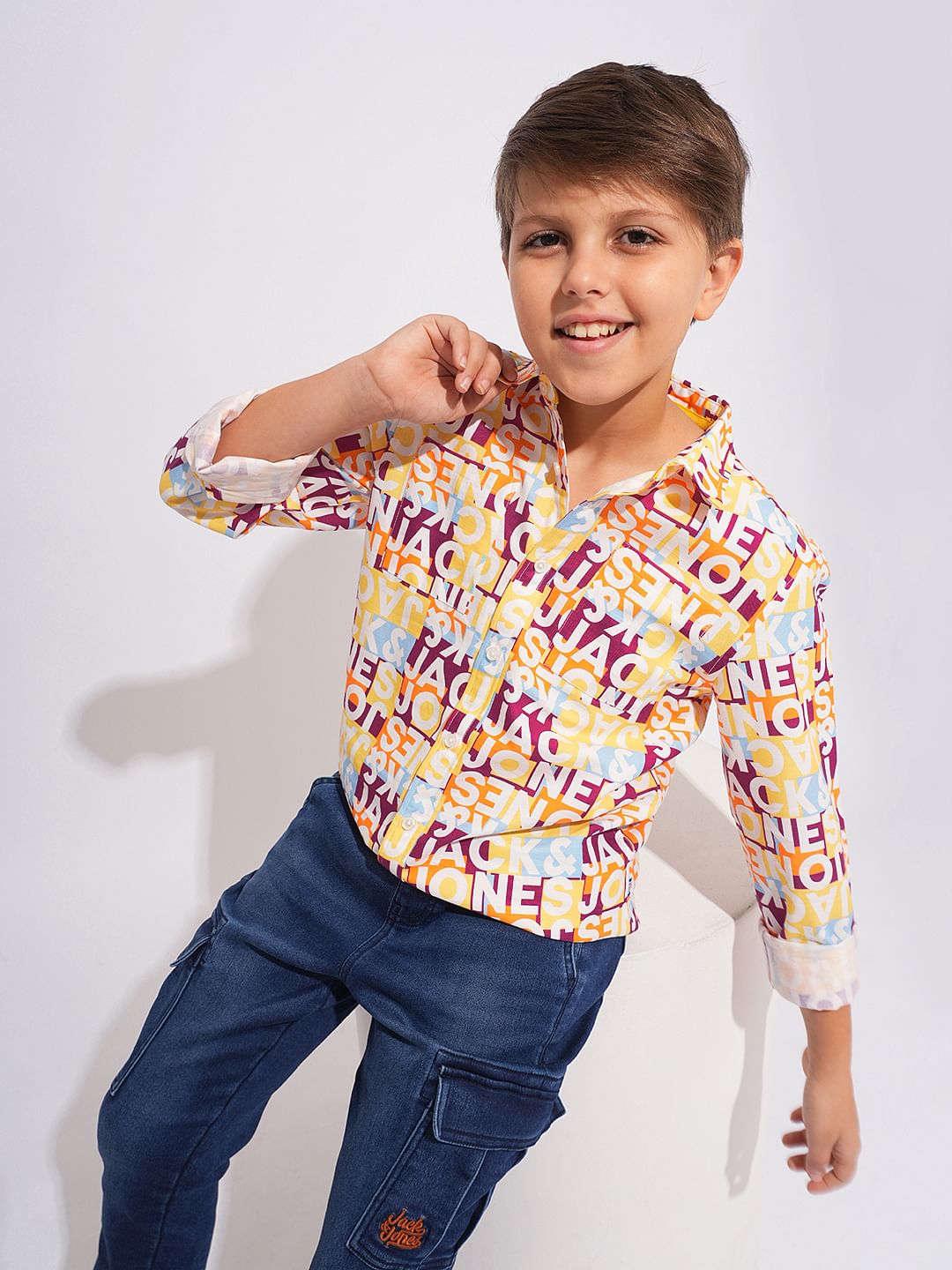 Boys Yellow Typographic Print Shirt