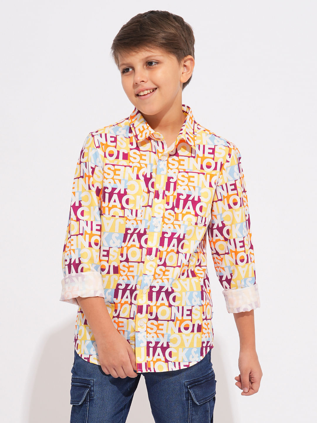 Boys Yellow Typographic Print Shirt