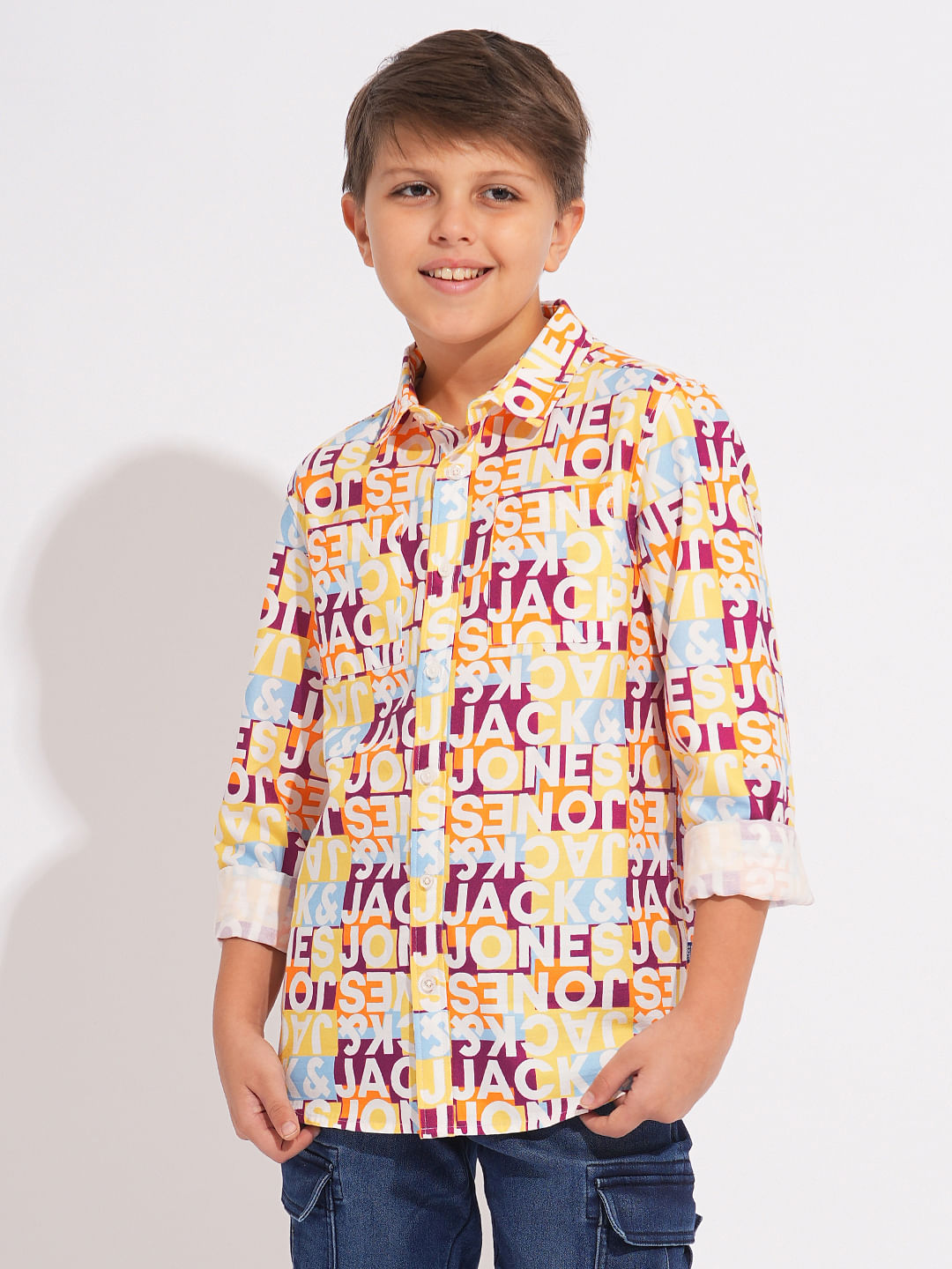 Boys Yellow Typographic Print Shirt