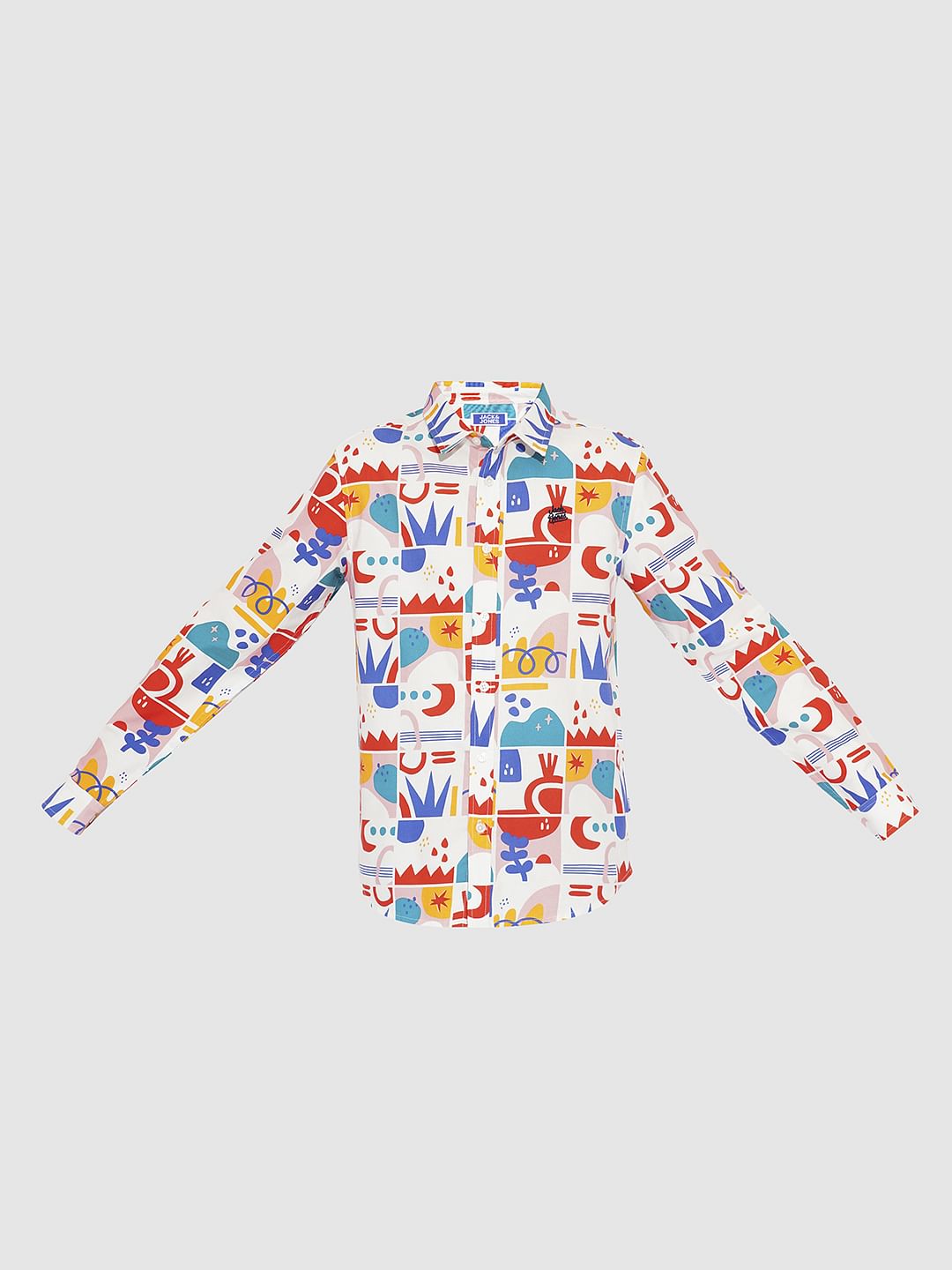 BOYS White Abstract Print Cotton Shirt