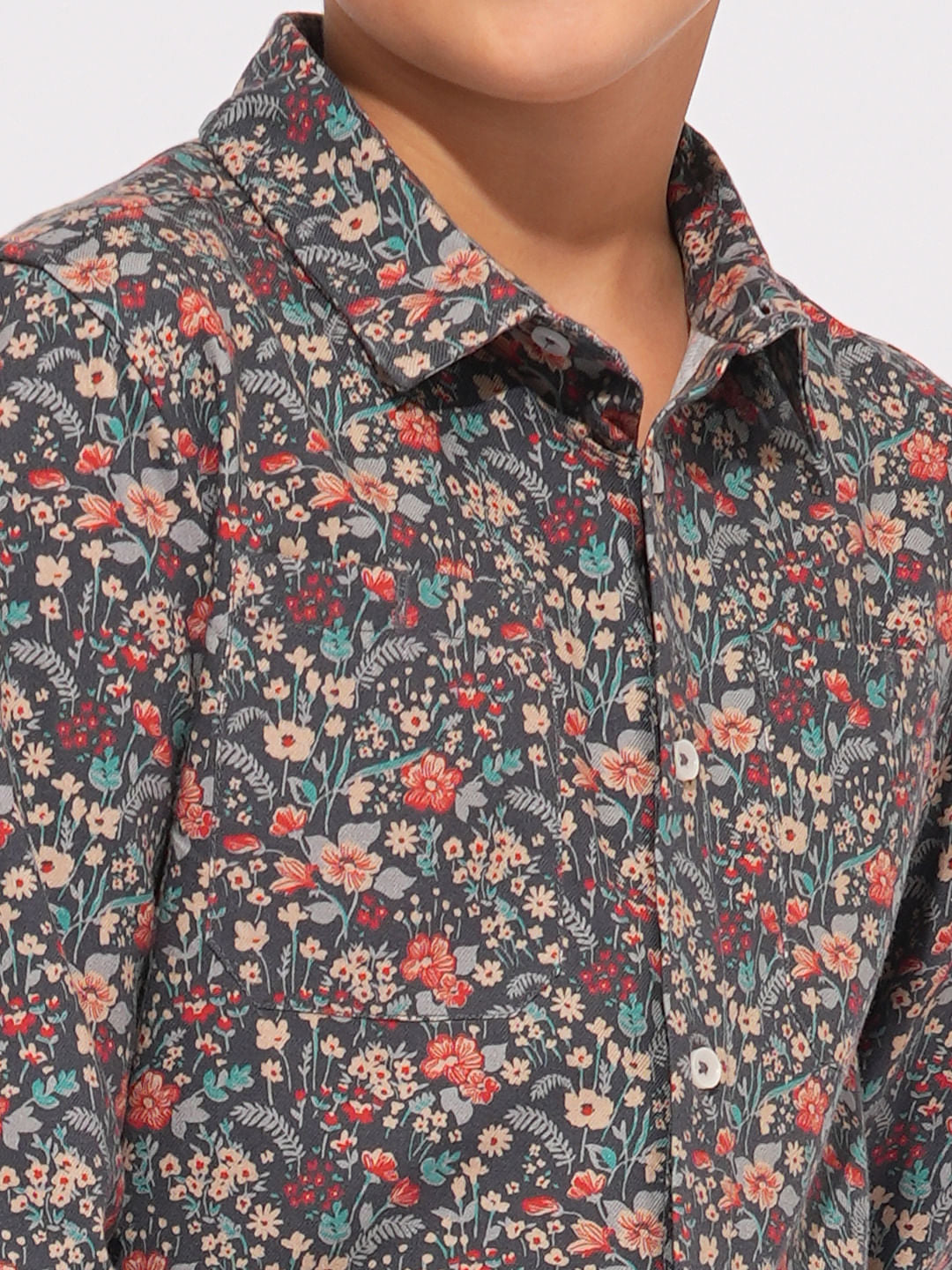 Boys Grey Floral Print Shirt