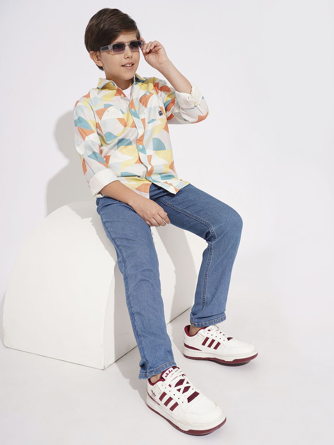 Boys White Printed Full Sleeves Shirt