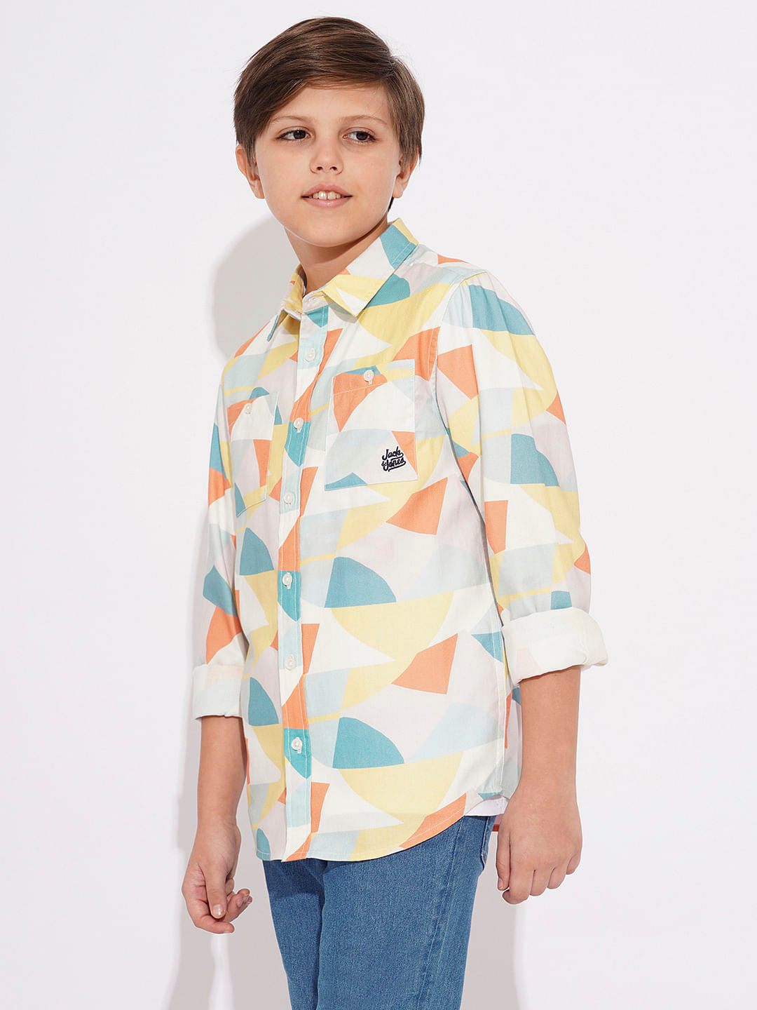 Boys White Printed Full Sleeves Shirt