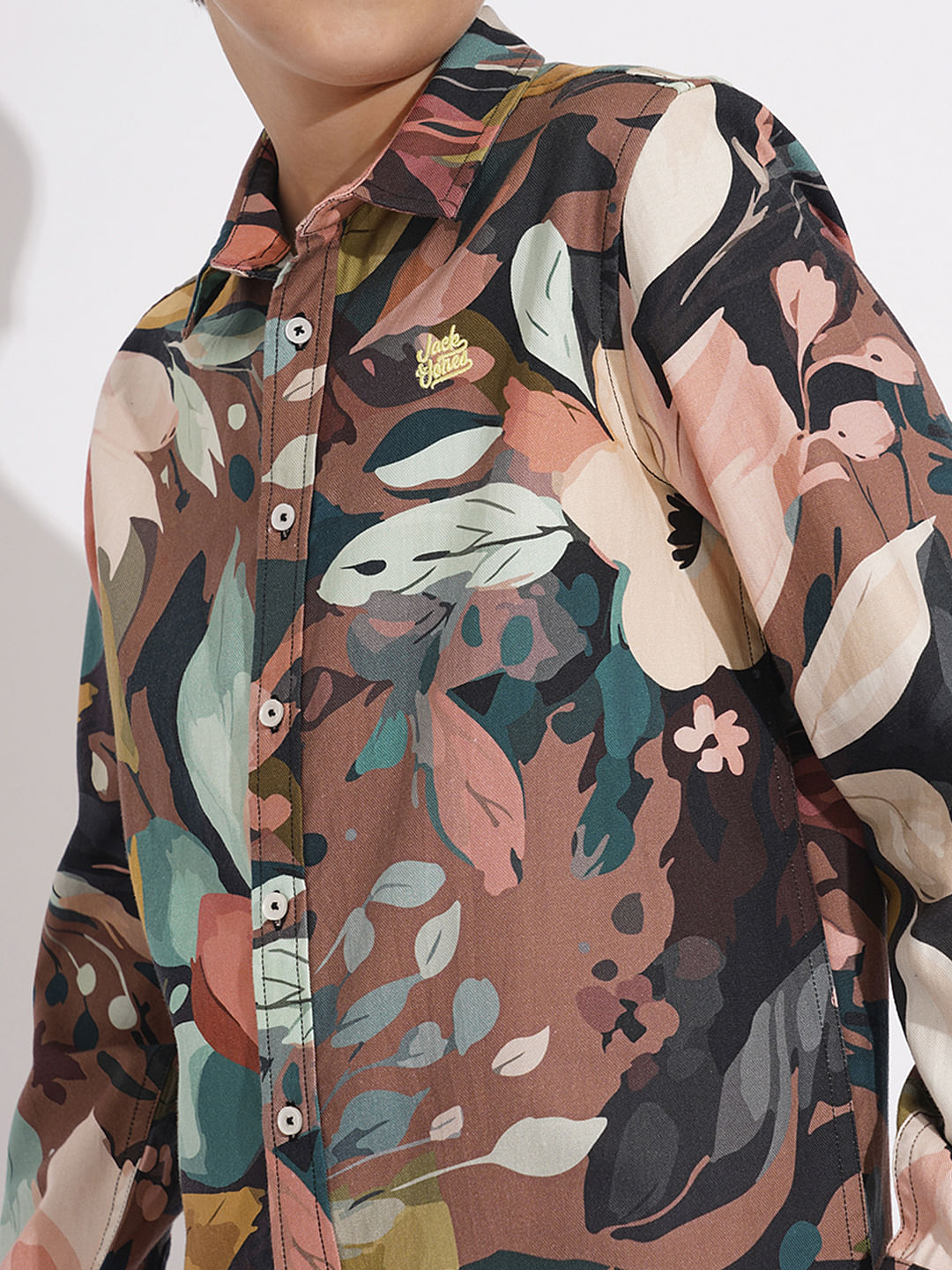 Boys Brown Printed Co-ord Set Shirts