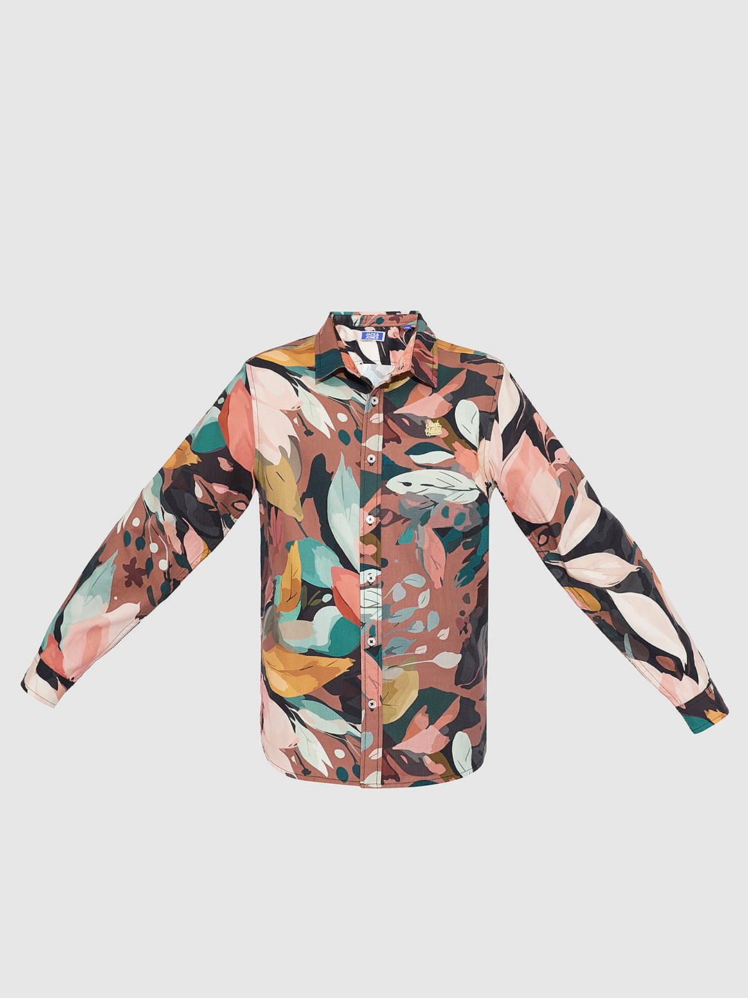 Boys Brown Printed Co-ord Set Shirts