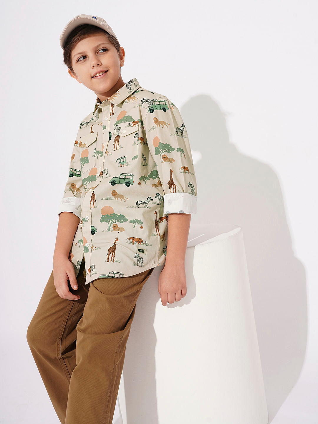 Boys Beige Safari Print Shirt - 4/5Y