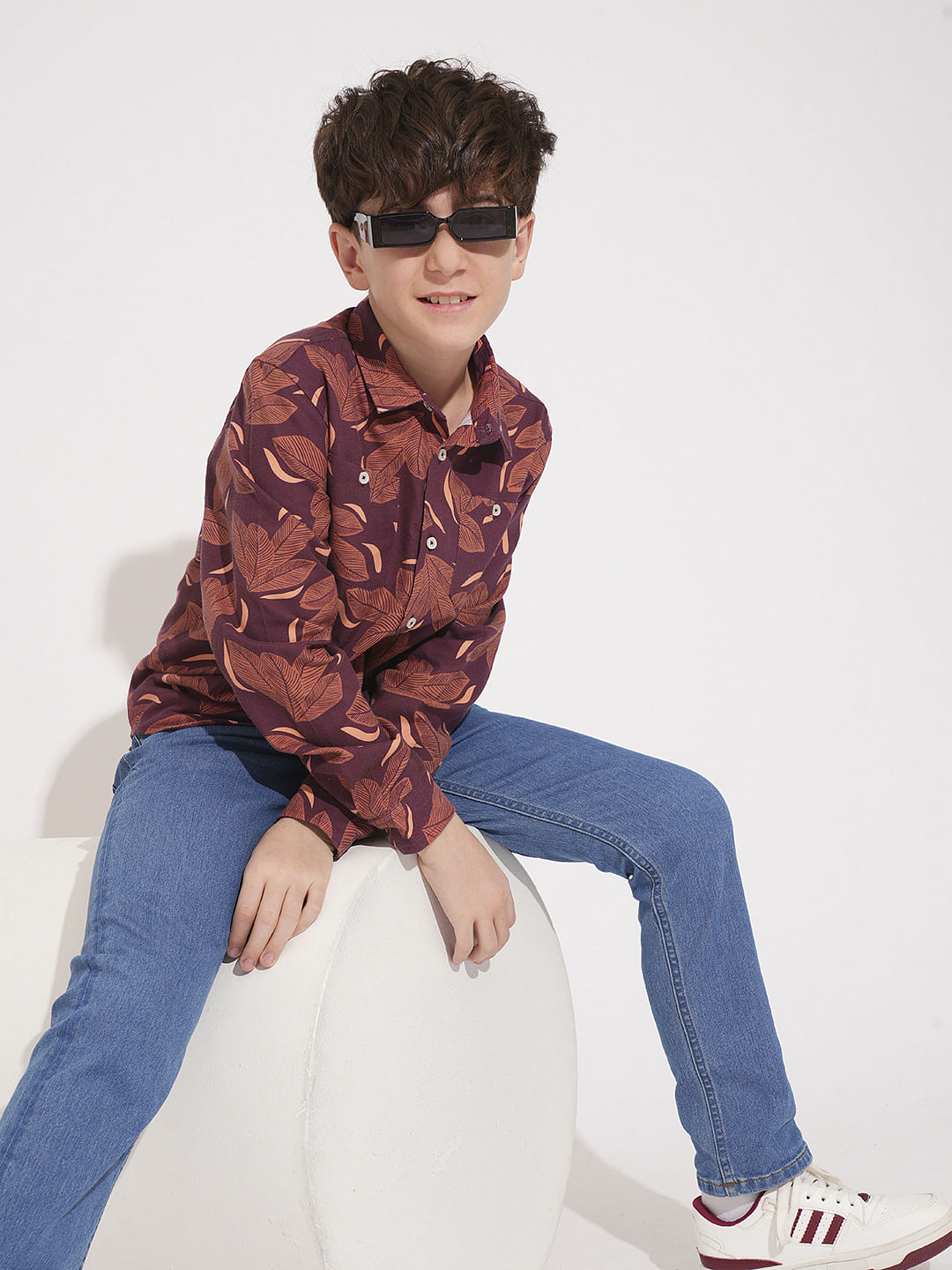 Boys Rust Printed Cotton Shirt - 11/12Y