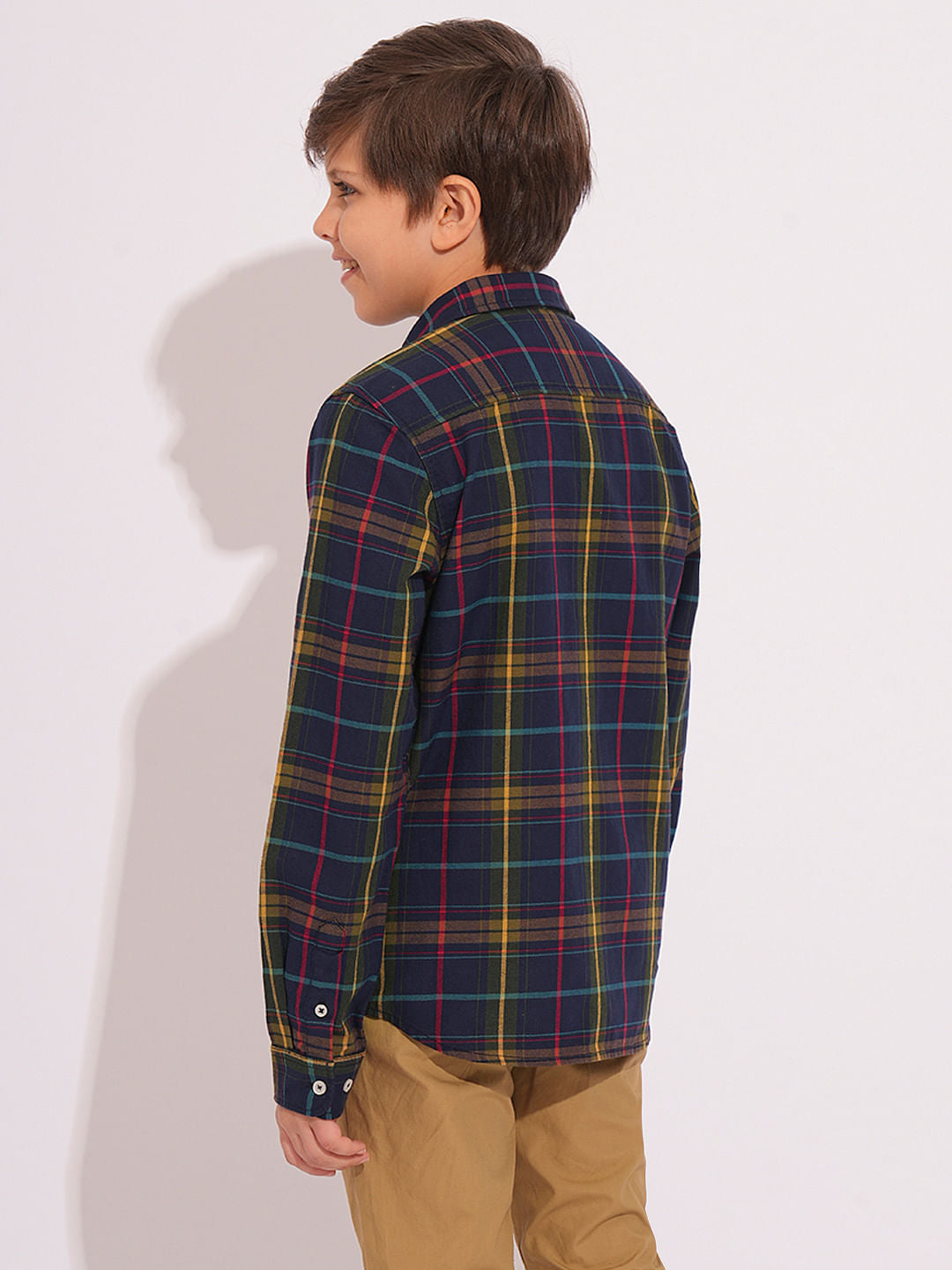 Boys Navy Check Print Shirt