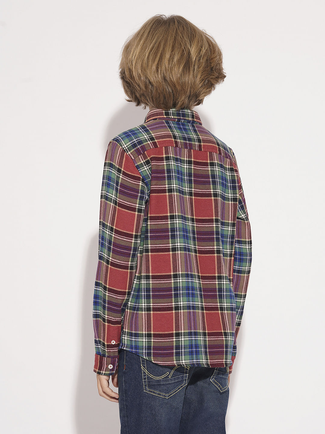 Boys Red Cotton Check Shirt