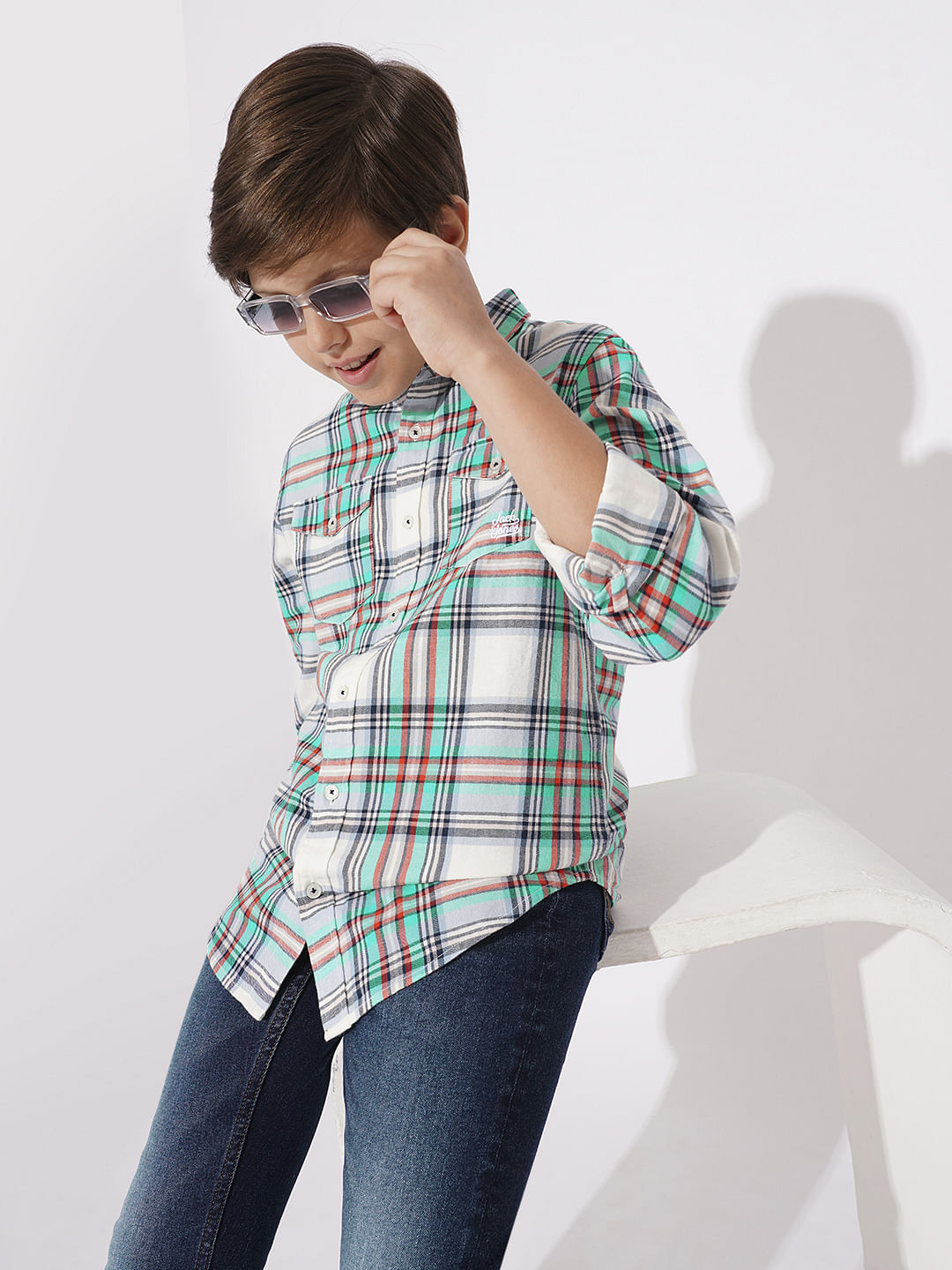 BOYS White Check Cotton Shirt