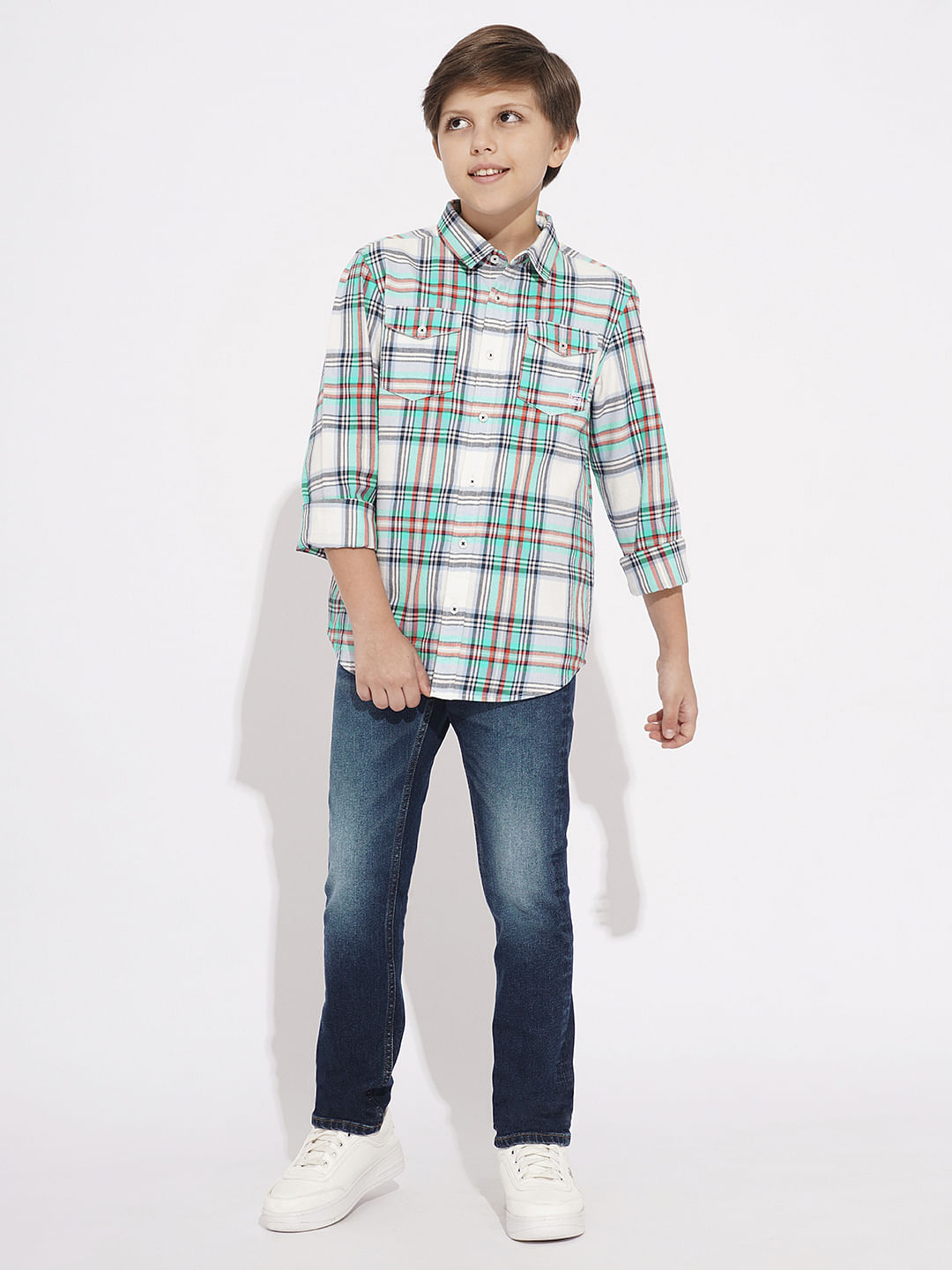 BOYS White Check Cotton Shirt