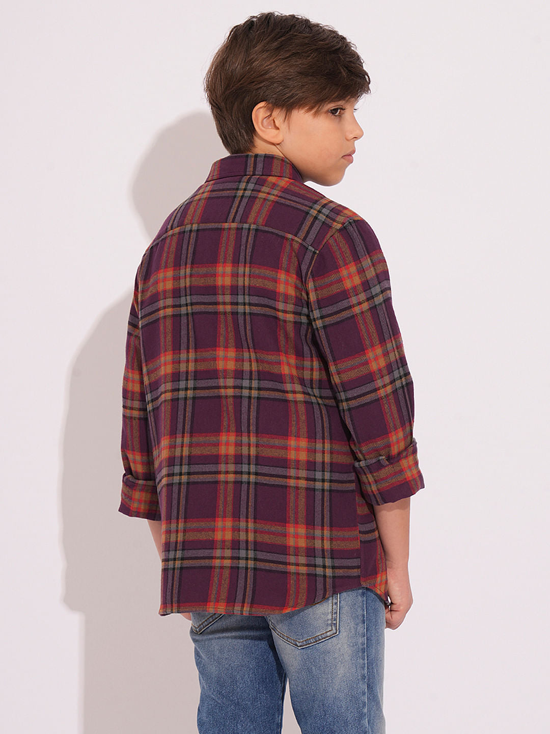 Boys Purple Check Print Shirt