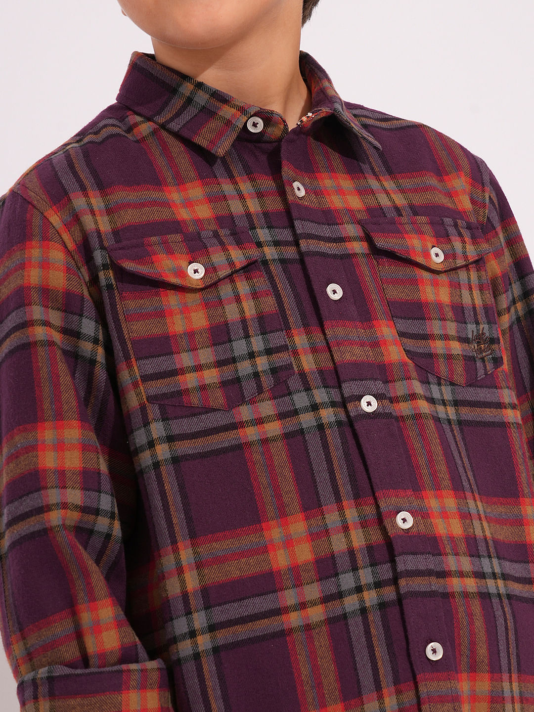Boys Purple Check Print Shirt