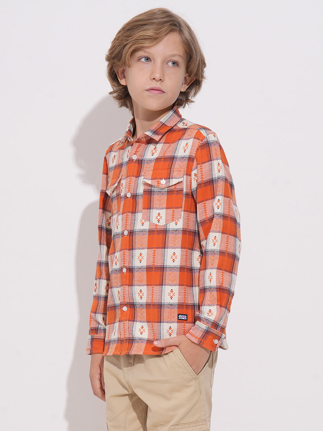 Boys Orange Brushed Flannel Check Shirt