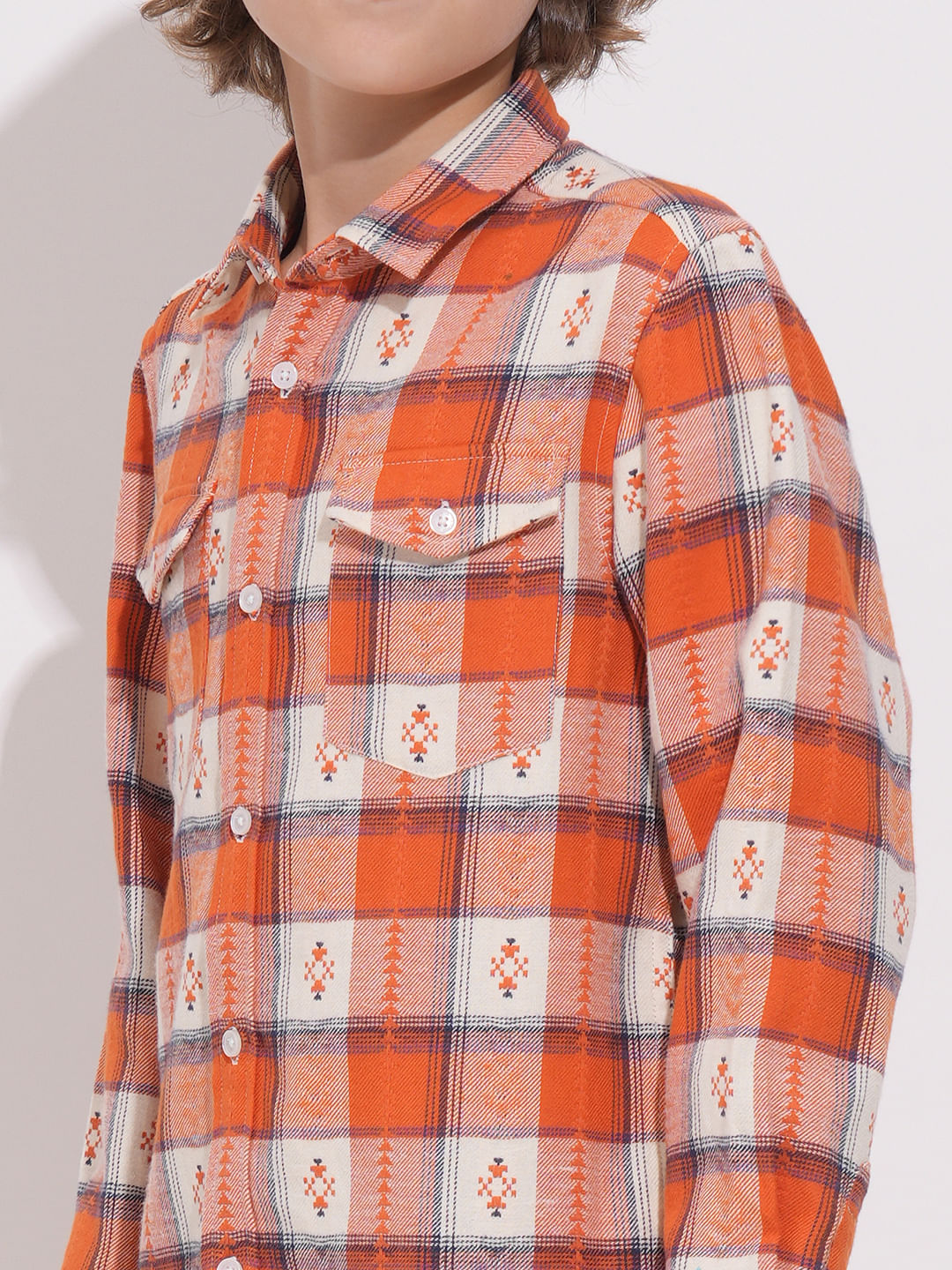 Boys Orange Brushed Flannel Check Shirt