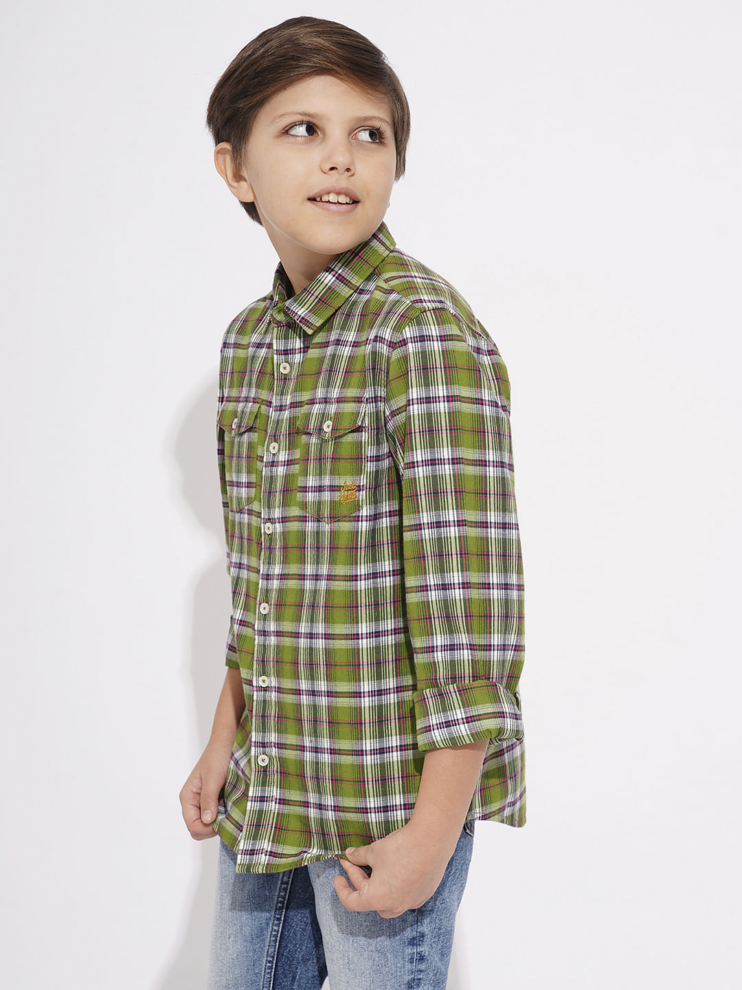 Boys Orange Check Print Shirt