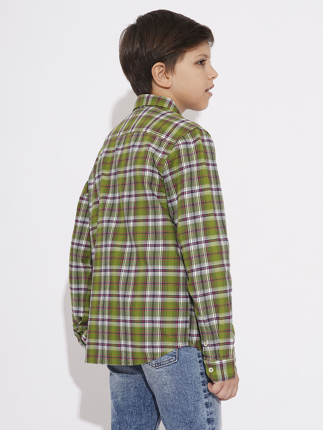 Boys Orange Check Print Shirt