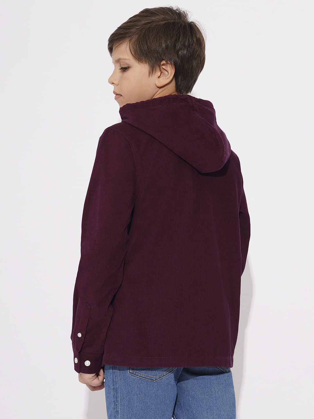 Wine Corduroy Hooded Shirt