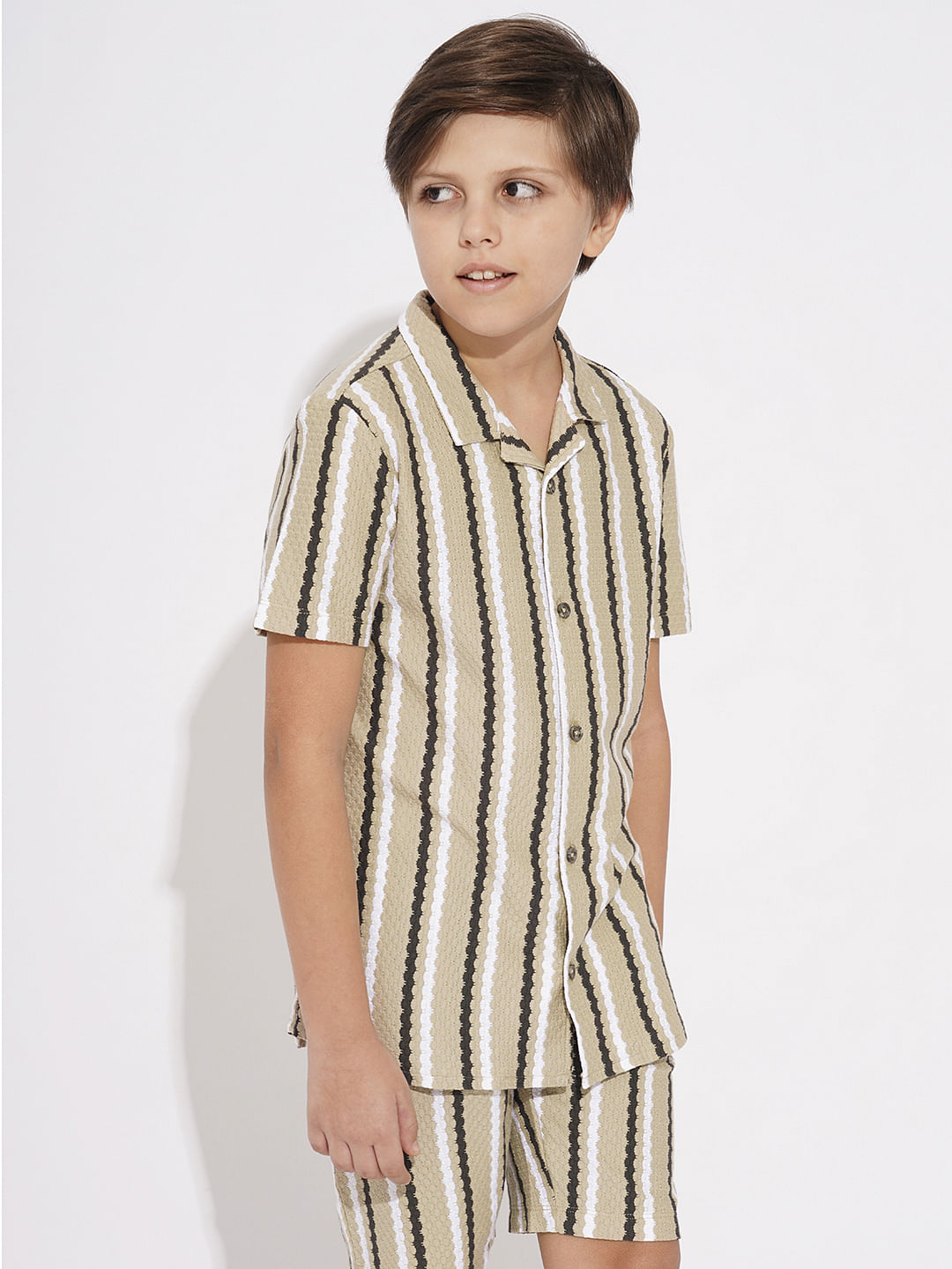 BOYS Beige Striped Co-ord Set Shirt