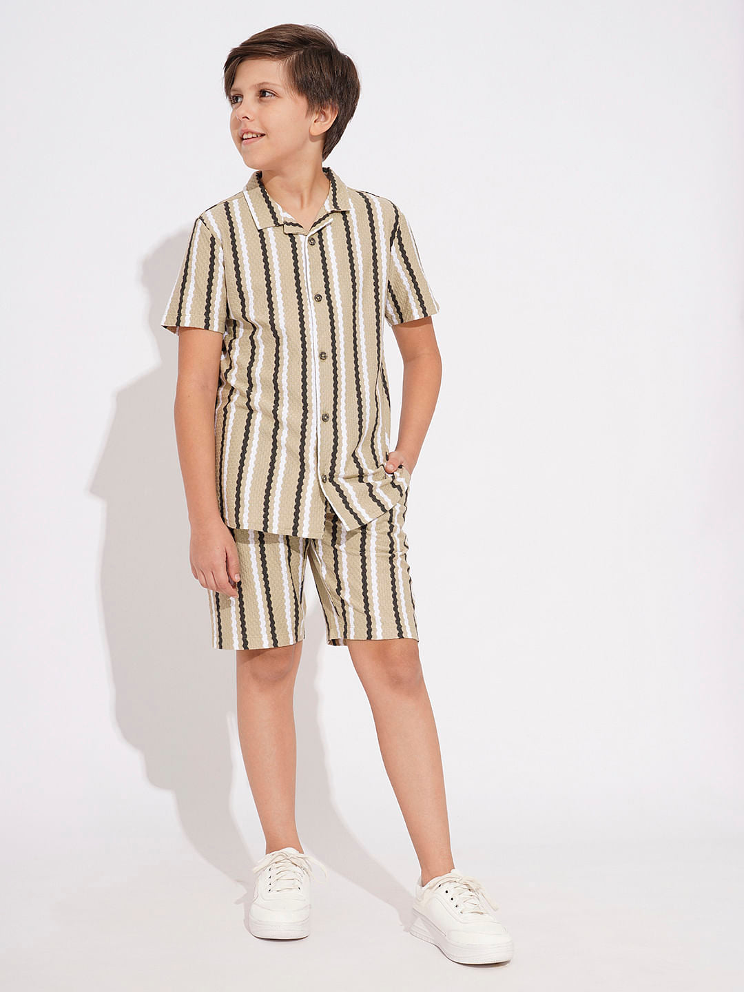 BOYS Beige Striped Co-ord Set Shirt