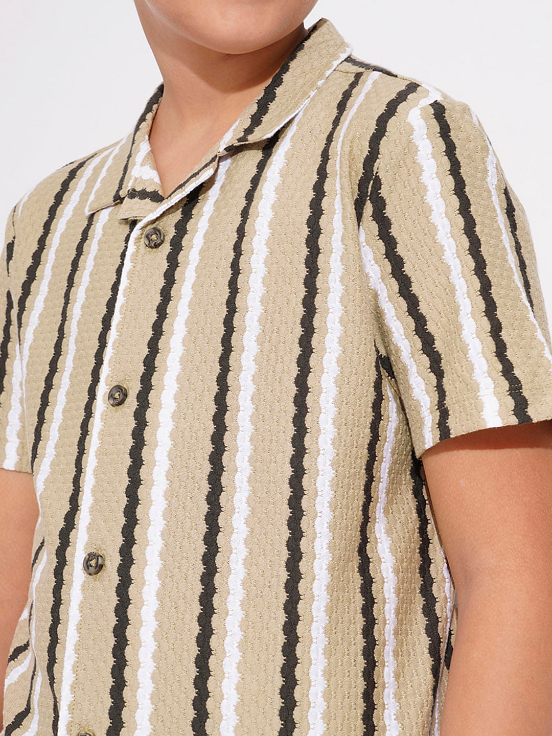 BOYS Beige Striped Co-ord Set Shirt
