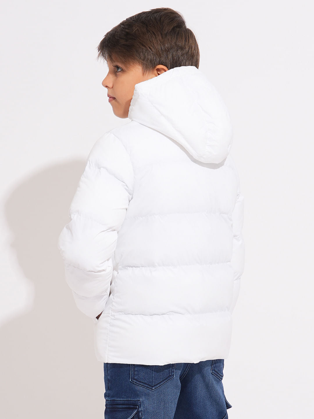 Boys White Hooded Puffer Jacket