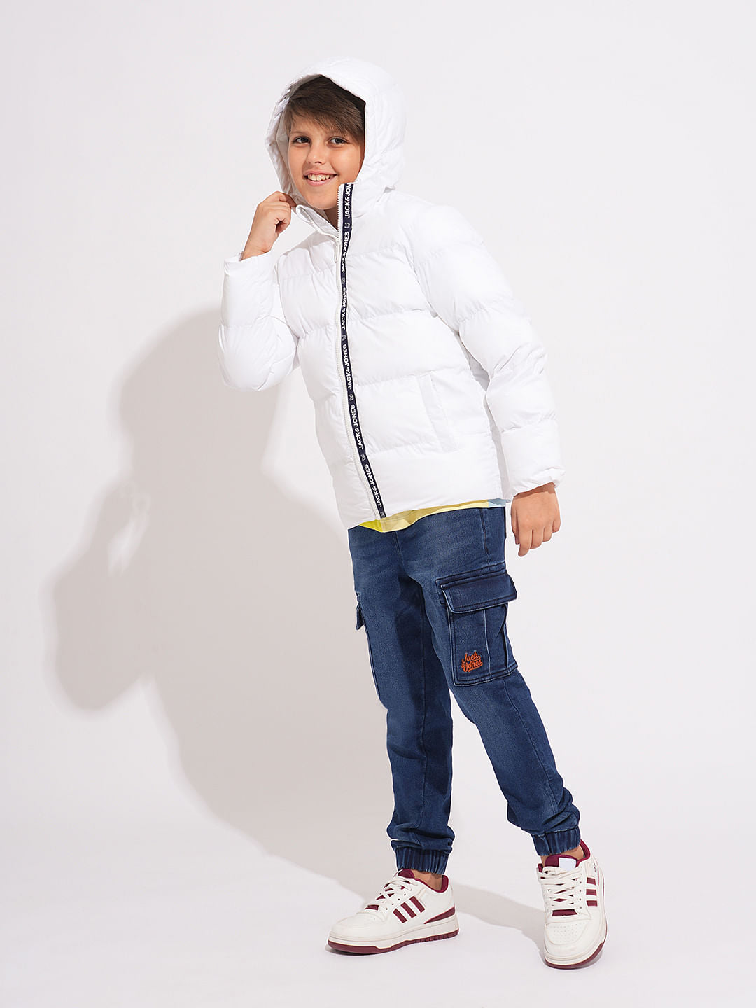 Boys White Hooded Puffer Jacket
