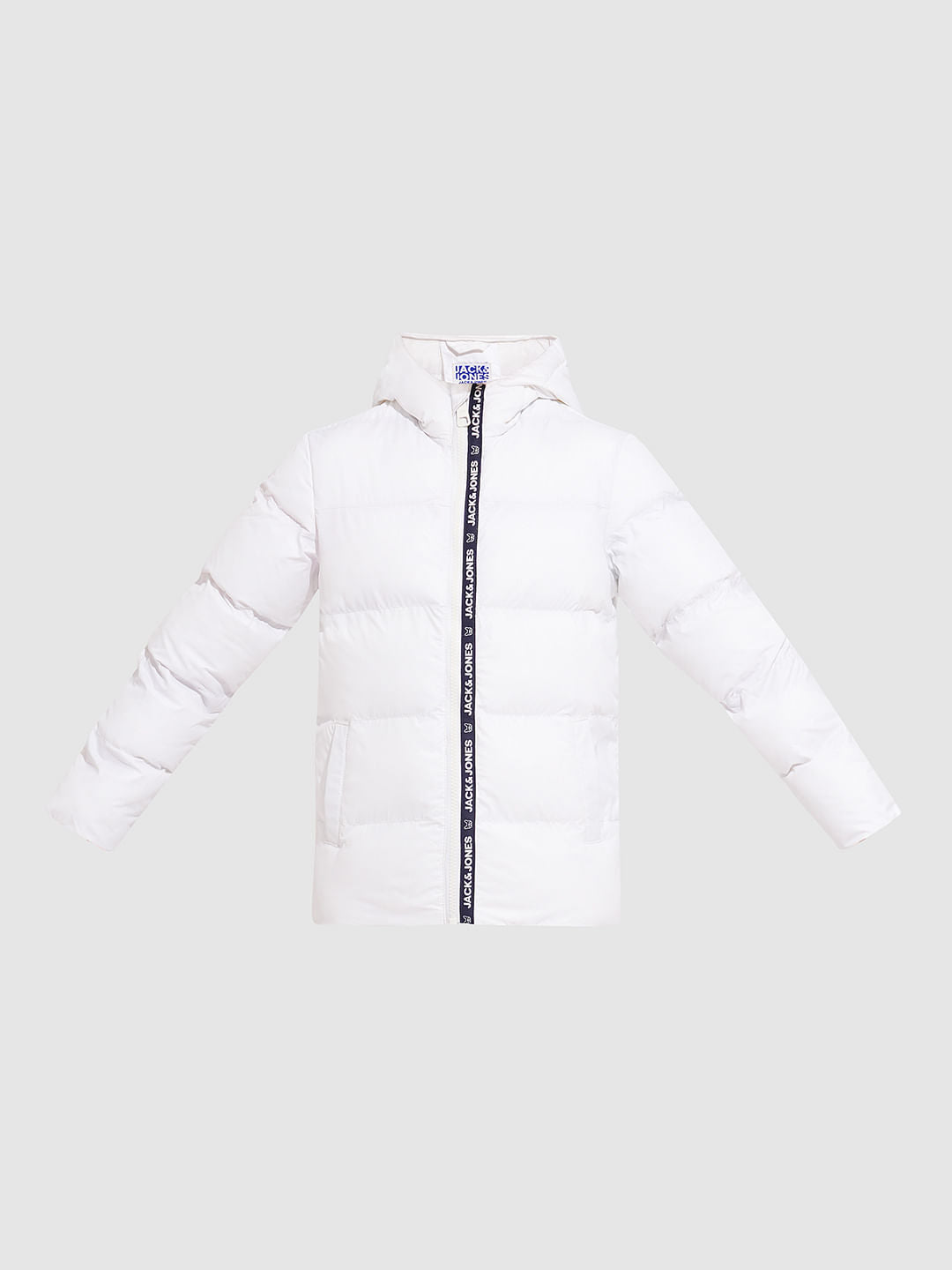 Boys White Hooded Puffer Jacket