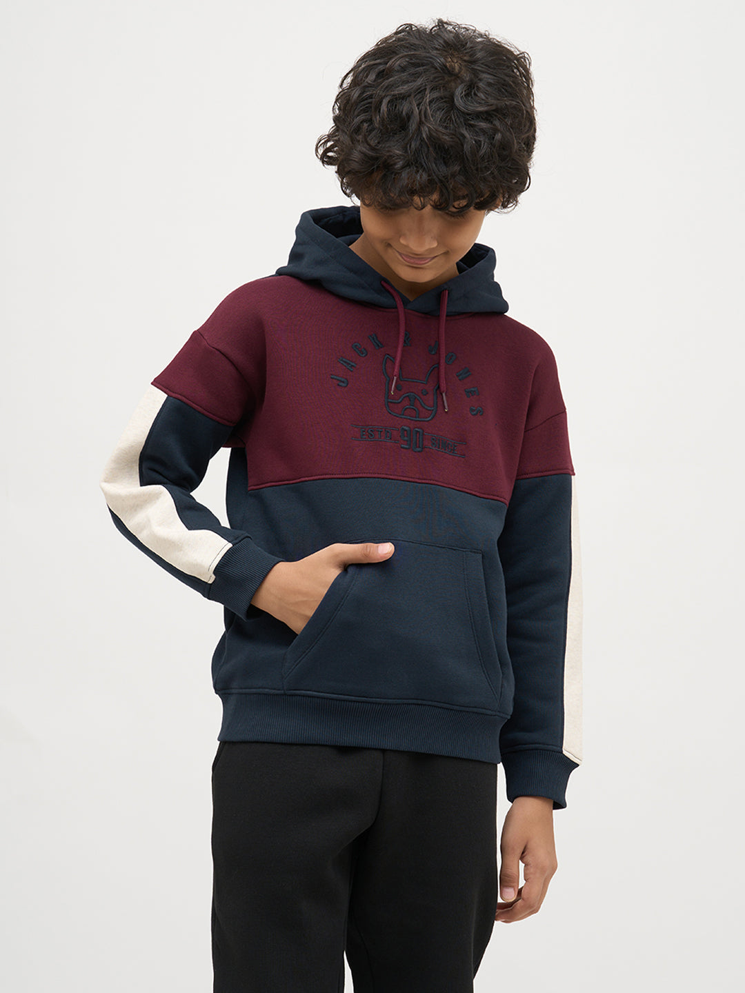 Boys Maroon Colourblocked Sweatshirt