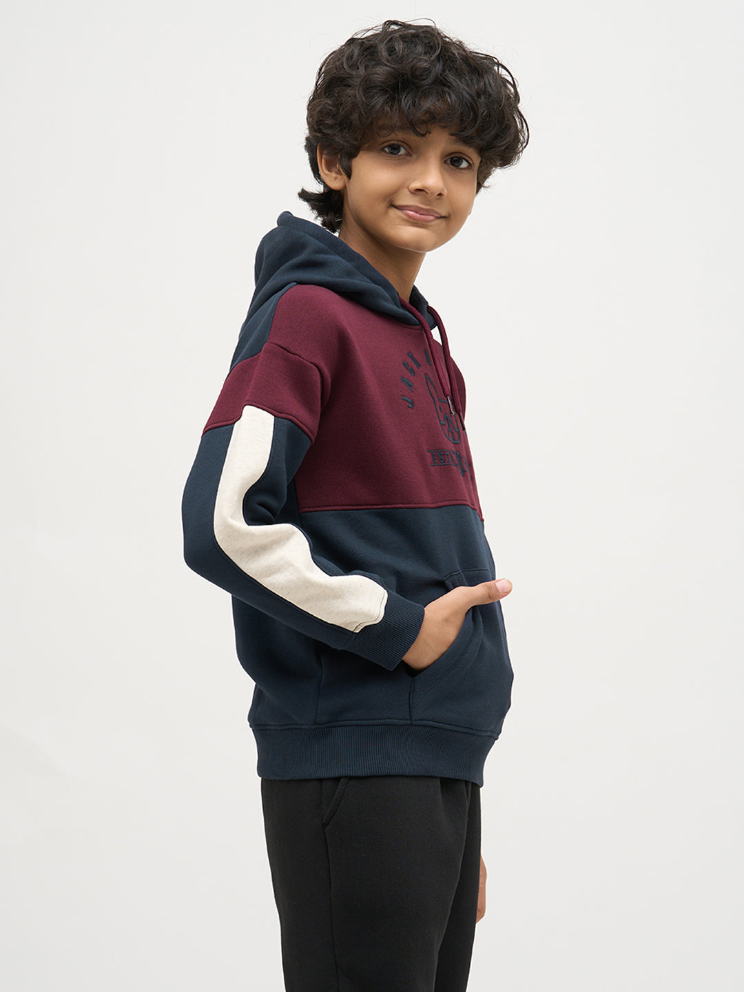 Boys Maroon Colourblocked Sweatshirt