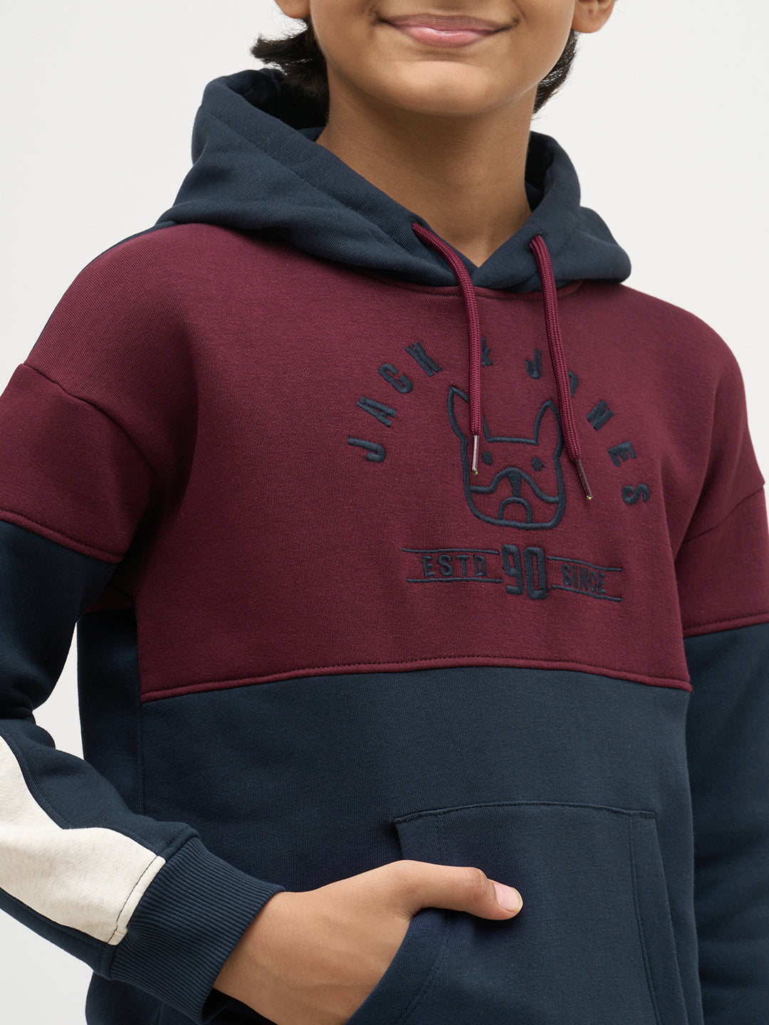 Boys Maroon Colourblocked Sweatshirt