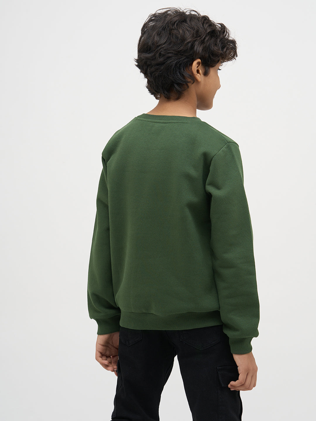 Boys Green Cotton Embroidered Crew Neck Sweatshirt