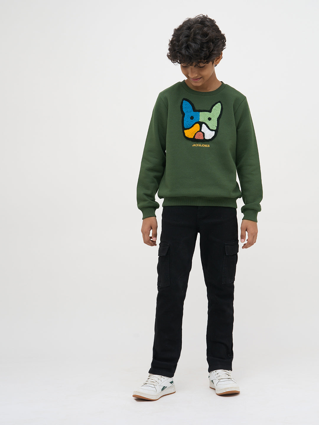 Boys Green Cotton Embroidered Crew Neck Sweatshirt