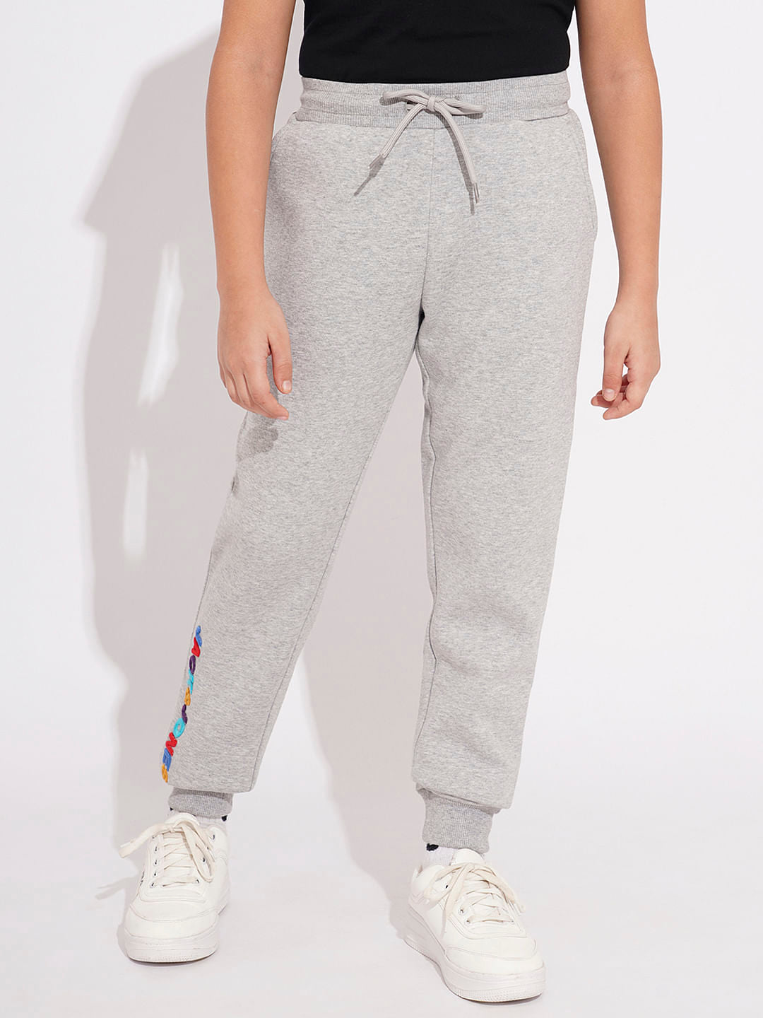 Boys Grey Embroidered Text Sweatpants