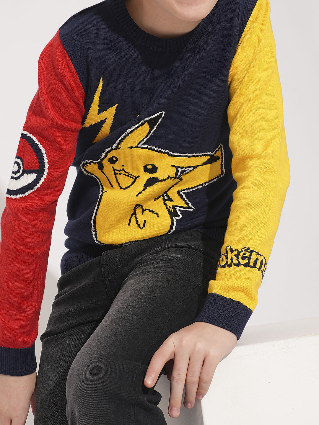 PIKACHU Navy Blue Printed Pullover