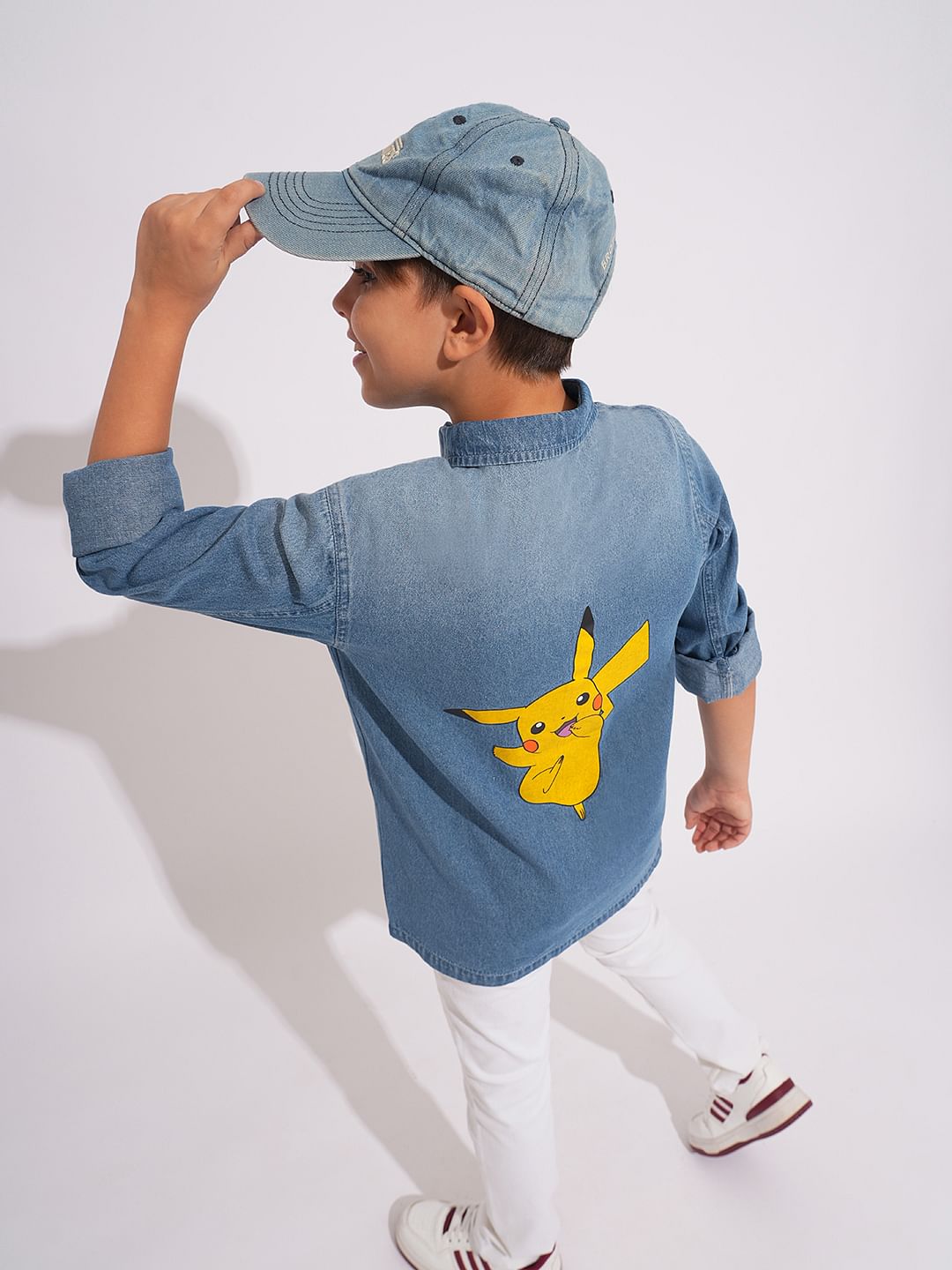 X Pokemon Blue Printed Denim Shirt - 4/5Y