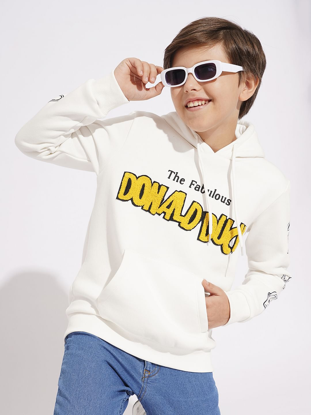 DONALD DUCK White Hooded Sweatshirt - 4/5Y
