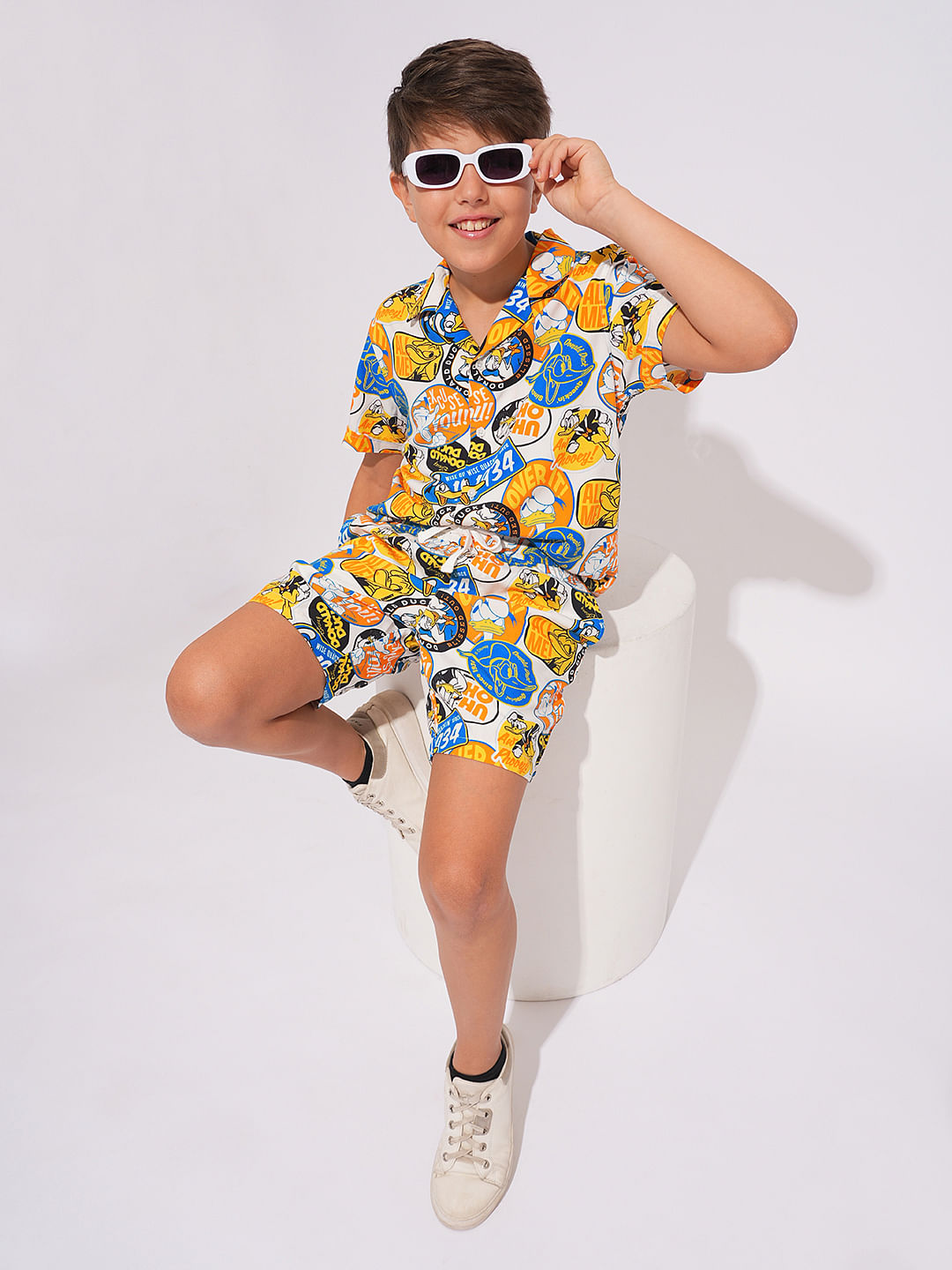 DONALD DUCK White Printed Co-ord Set Shorts - 5/6Y