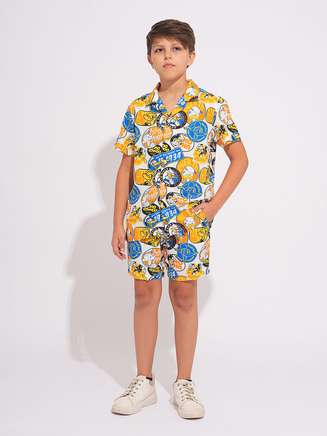 DONALD DUCK White Printed Co-ord Set Shorts